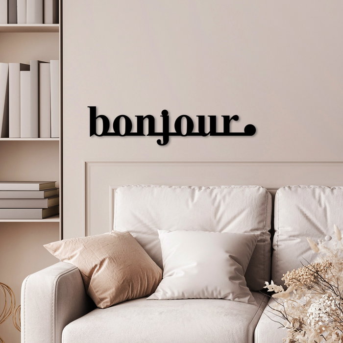 Wallity Bonjour Escultura de Pared de Metal Negra